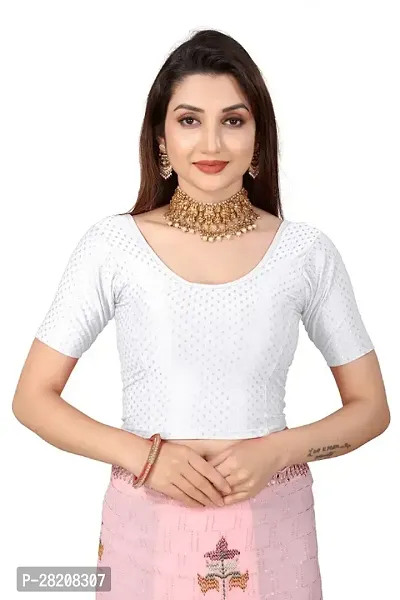 Fusion Trendz readymade white blouse with elbow sleeve and round neck for women saree choli and shrug-thumb0