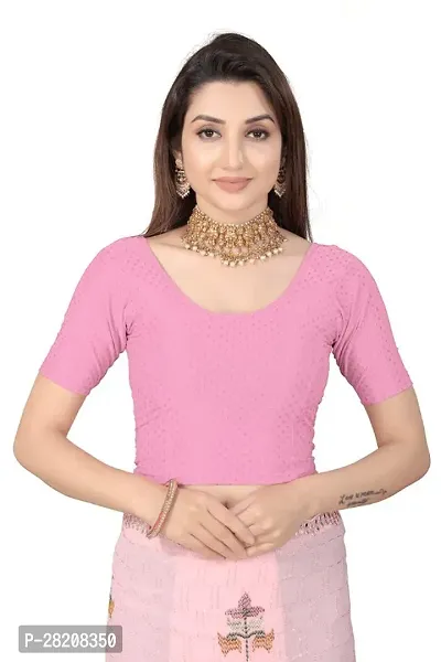 Fusion Trendz readymade baby pink blouse with elbow sleeve and round neck for women saree choli and shrug-thumb0