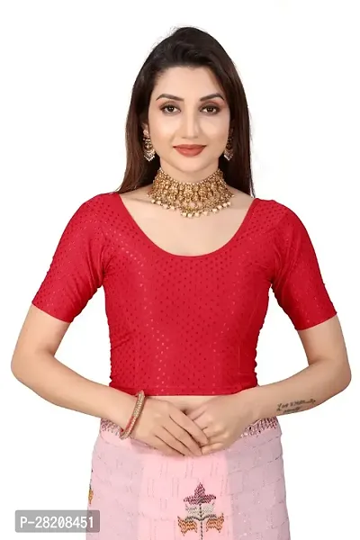 Fusion Trendz readymade red blouse with elbow sleeve and round neck for women saree choli and shrug-thumb0