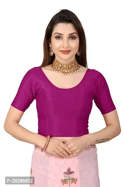 Fusion Trendz readymade purple blouse with elbow sleeve and round neck for women saree choli and shrug-thumb0