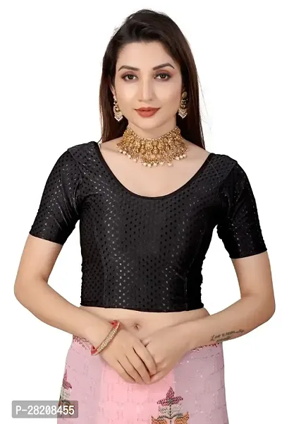 Fusion Trendz readymade black blouse with elbow sleeve and round neck for women saree choli and shrug-thumb0