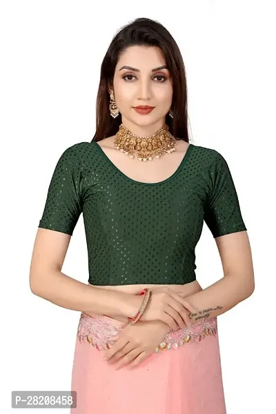 Fusion Trendz readymade green blouse with elbow sleeve and round neck for women saree choli and shrug-thumb0