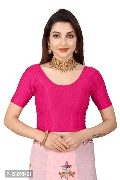 Fusion Trendz readymade pink blouse with elbow sleeve and round neck for women saree choli and shrug-thumb0