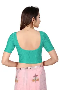 Fusion Trendz readymade teal colour blouse with elbow sleeve and round neck for women saree choli and shrug-thumb1