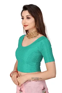 Fusion Trendz readymade teal colour blouse with elbow sleeve and round neck for women saree choli and shrug-thumb2