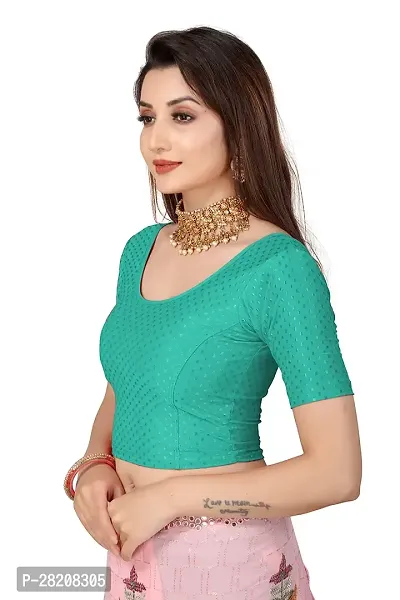 Fusion Trendz readymade teal colour blouse with elbow sleeve and round neck for women saree choli and shrug-thumb3
