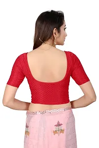 Fusion Trendz readymade red blouse with elbow sleeve and round neck for women saree choli and shrug-thumb1