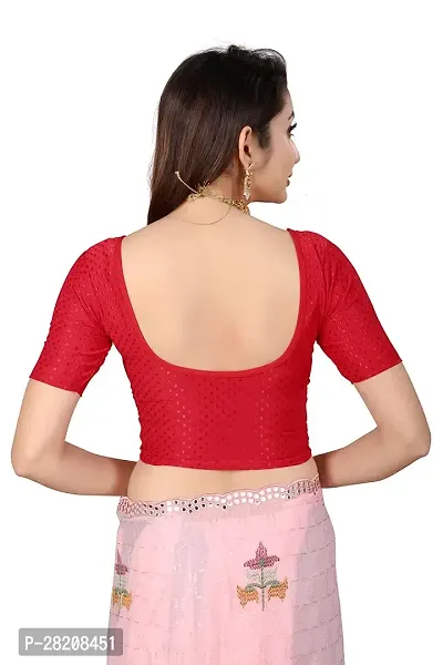 Fusion Trendz readymade red blouse with elbow sleeve and round neck for women saree choli and shrug-thumb2