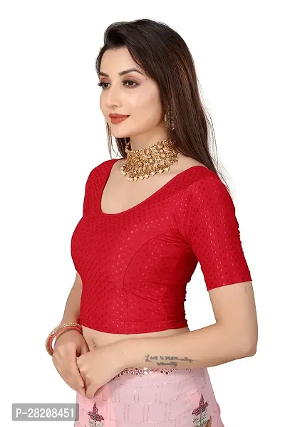 Fusion Trendz readymade red blouse with elbow sleeve and round neck for women saree choli and shrug-thumb3