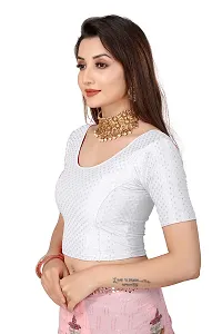 Fusion Trendz readymade white blouse with elbow sleeve and round neck for women saree choli and shrug-thumb2