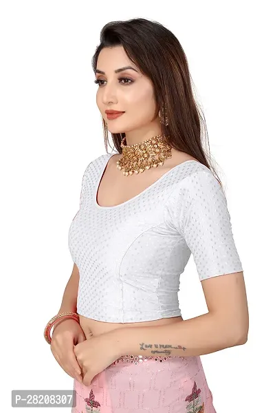 Fusion Trendz readymade white blouse with elbow sleeve and round neck for women saree choli and shrug-thumb3