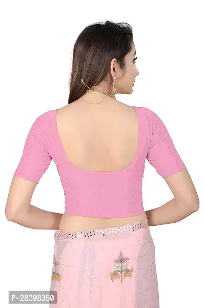 Fusion Trendz readymade baby pink blouse with elbow sleeve and round neck for women saree choli and shrug-thumb2