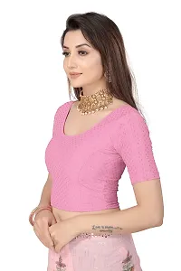 Fusion Trendz readymade baby pink blouse with elbow sleeve and round neck for women saree choli and shrug-thumb2