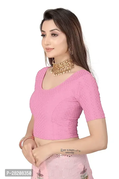 Fusion Trendz readymade baby pink blouse with elbow sleeve and round neck for women saree choli and shrug-thumb3