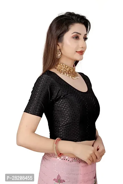 Fusion Trendz readymade black blouse with elbow sleeve and round neck for women saree choli and shrug-thumb2
