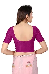 Fusion Trendz readymade purple blouse with elbow sleeve and round neck for women saree choli and shrug-thumb1