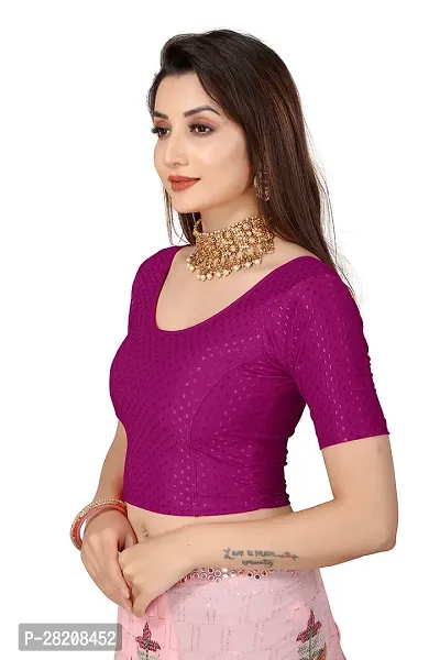 Fusion Trendz readymade purple blouse with elbow sleeve and round neck for women saree choli and shrug-thumb3