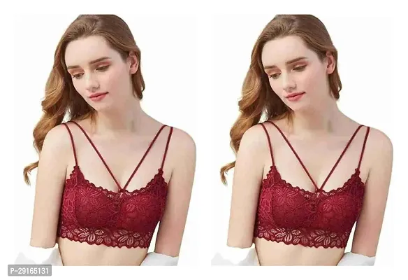 Stylish Maroon Cotton Blend Lace Bras For Women