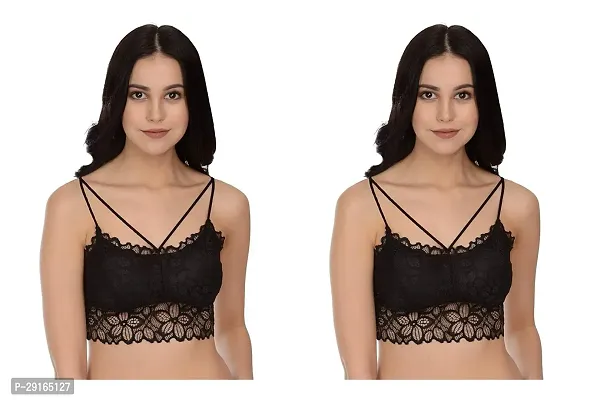 Stylish Black Cotton Blend Lace Bras For Women-thumb0