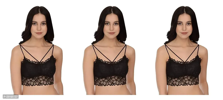 Stylish Black Cotton Blend Lace Bras For Women-thumb0