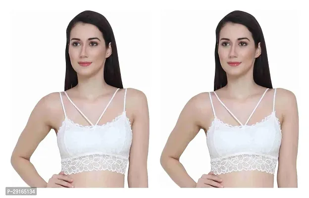 Stylish White Cotton Blend Lace Bras For Women