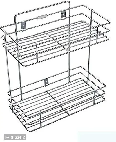 GOPINATHJI Stainless Steel Multipurpose Storage Rack/Shelf, 3 Layer Kitchen Rack, Bathroom Shelves and Racks Steel, Wall Mounted Organiser for, Book/Spices/Jar/Bottle Keeper in Cover (2layer)