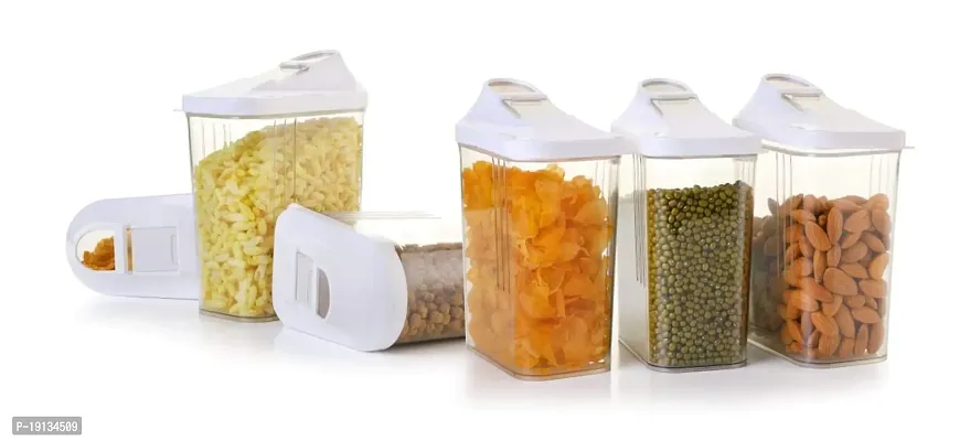 GOPINATHJI? Plastic Easy Flow Dispenser 750ml, Kitchen Storage Containers Jars Set- 6, Plastic Dispenser/Container/Jar Set for Cereals, Rice, Pulses(Transparent, Set of 6)-thumb0