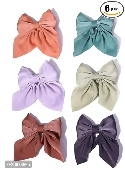 Style Craze New Sweet Bow Hairpins: Solid Color Bowknot Hair Clips For Girls, Satin Butterfly Barrettes, Duckbill Clip Kids Hair Accessories (Pack Of 6)-thumb0