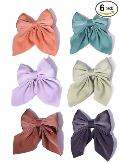 Style Craze New Sweet Bow Hairpins: Solid Color Bowknot Hair Clips For Girls, Satin Butterfly Barrettes, Duckbill Clip Kids Hair Accessories (Pack Of 6)