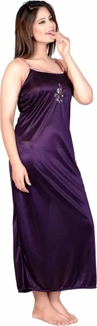 Classic Satin Solid Nighty with Robe for Women-thumb3