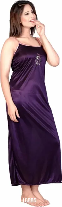 Classic Satin Solid Nighty with Robe for Women-thumb4