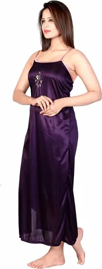 Classic Satin Solid Nighty with Robe for Women-thumb3