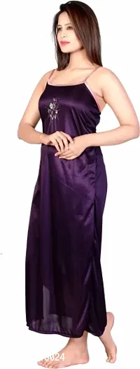 Classic Satin Solid Nighty with Robe for Women-thumb4