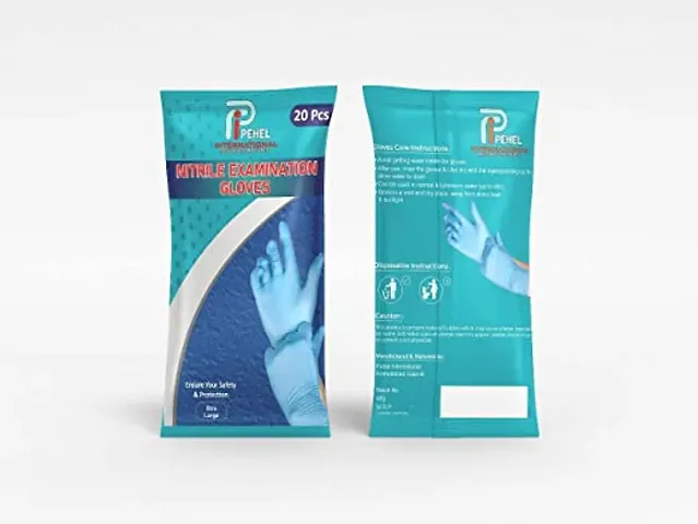 Pehel International Nitrile Powder-Free Hand Gloves - Pack Of 20 Blue White, Large