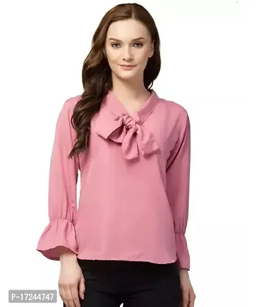 Elegant Pink Poly Crepe Solid Tunic For Women