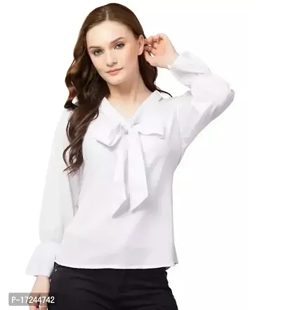 Elegant White Poly Crepe Solid Tunic For Women