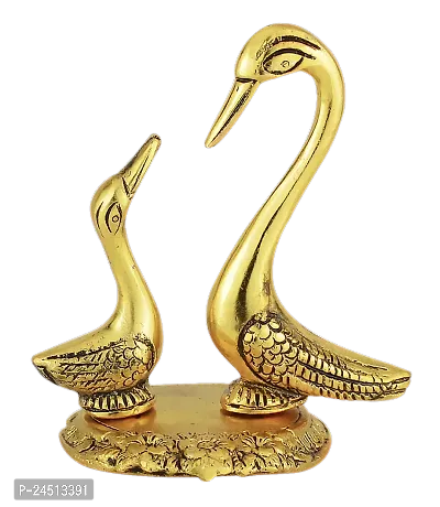 Love Birds Swan Pair Made Of Metal Polished Golden Decorative Showpiece