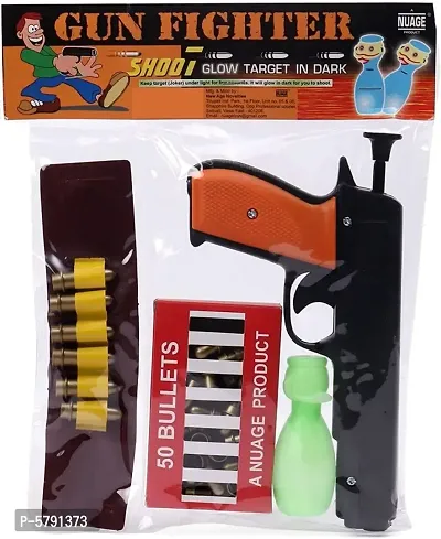 Gun Fighter - Gun, 50 Bullets, Wrist Bullet Holder with 6 Long Bullets & Glow in Dark Target Practice for Kids-thumb0
