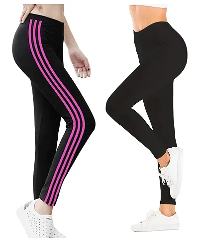 Fitg18? Women's Striped Yoga Track Pants Stretchable Gym Tights (Free Size 28-34 Inch)