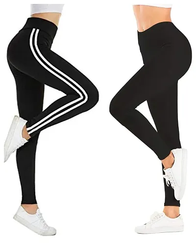 Elegant Stretchable Striped Jeggings For Women And Girls- 2 Pieces