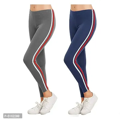 FITG18 Women's Slim Fit Polyester Trackpant (NNavy WR & GREY WR Comboo_M)