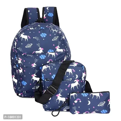 Solid Attire Polyester Printed Waterproof Backpack | School Bag | College Bag | Casual Backpack For Boys and Girls (Set Of 3 Bags) (Navy Blue)