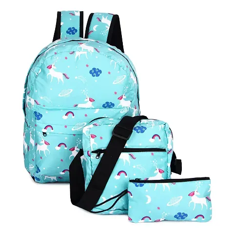 Solid Attire Waterproof Backpack | School Bag | College Bag | Casual Backpack For Boys and Girls (Set Of 3 Bags) (Ocean Green)