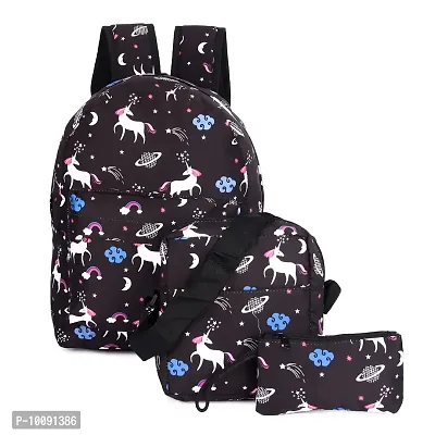 Solid Attire Polyester Printed Waterproof Backpack | School Bag | College Bag | Casual Backpack For Boys and Girls (Set Of 3 Bags) (Black)