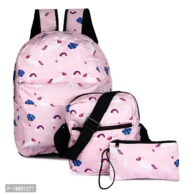 Solid Attire Polyester Printed Waterproof Backpack | School Bag | College Bag | Casual Backpack For Boys and Girls (Set Of 3 Bags) (Pink)-thumb0