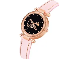 KIROH Analogue Queen Dial Premium Leathers Strap Girl's and Women's Watch (Pink)-thumb1