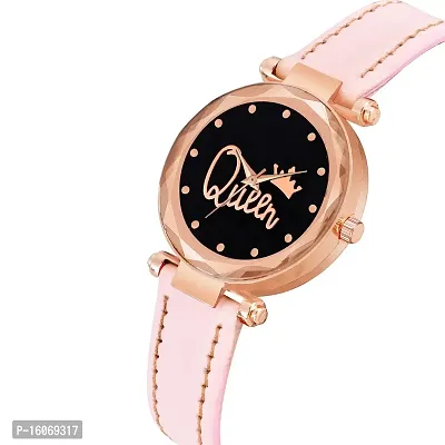 KIROH Analogue Queen Dial Premium Leathers Strap Girl's and Women's Watch (Pink)-thumb2