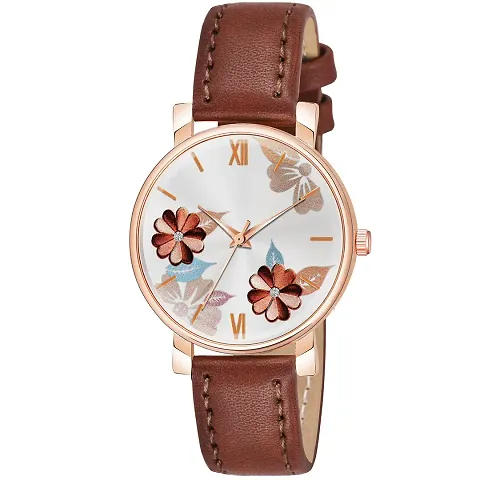 KIARVI GALLERY Analogue Flowered Dial Unique Designer Leather Strap Women's and Girl's Watch (Blue)