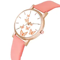 KIROH Analogue Butterfly Designer Leather Strap Watch for Girl's and Women (Peach)-thumb1