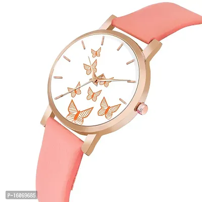 KIROH Analogue Butterfly Designer Leather Strap Watch for Girl's and Women (Peach)-thumb2